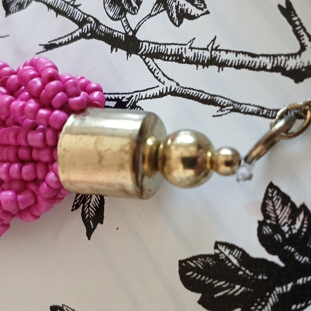 80s Pink Boho Girly Feminine Retro Seed Bead Woven Choker Style Necklace - Picture 8 of 10